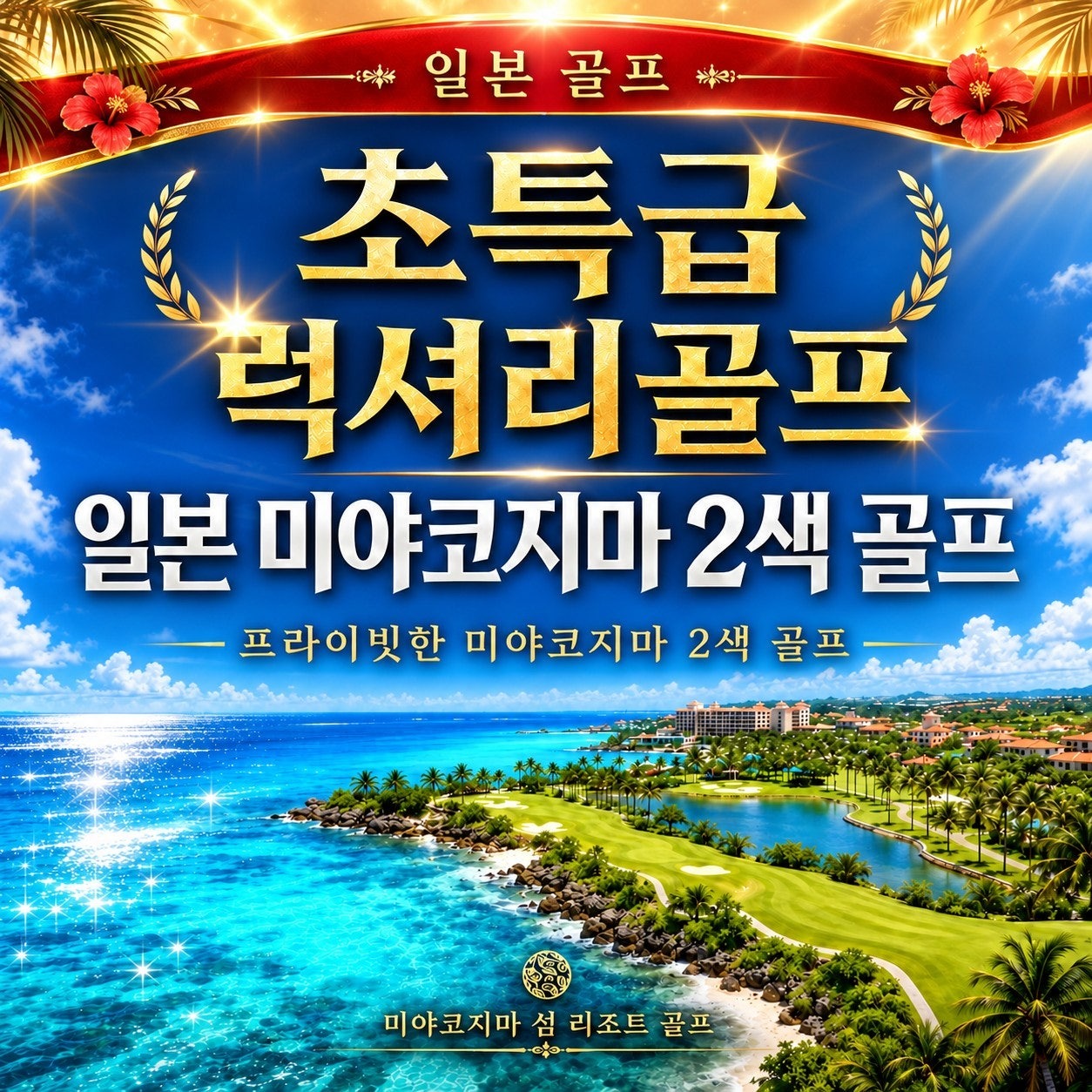 일본 미야코지마 럭셔리 2색 골프여행 표지 — 섬 리조트 골프