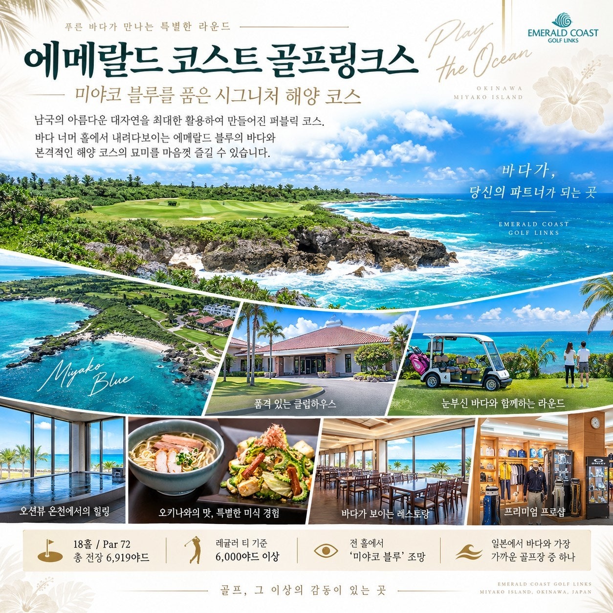 에메랄드 코스트 골프링크스 — 미야코 블루를 품은 해양 코스(18홀 · 파72 · 6,919야드)