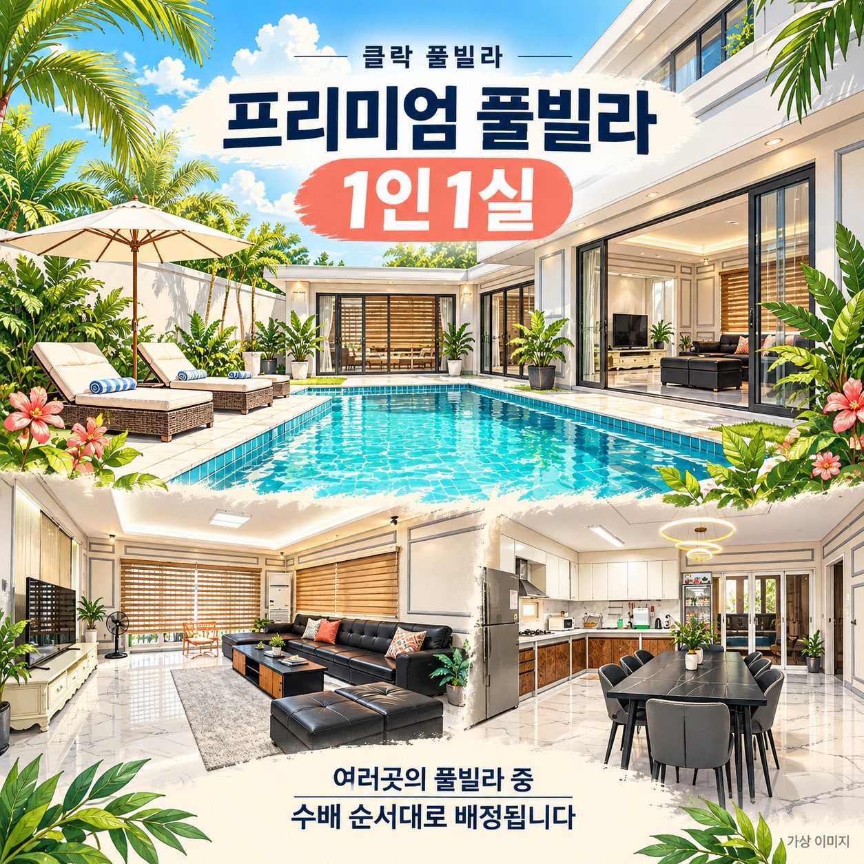 클락 프리미엄 풀빌라 1인 1실 — 수영장과 거실